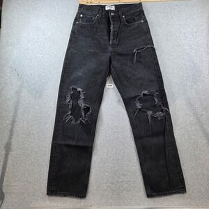 Agolde 90s Pinch Waist‎ High Rise Straight Leg Distressed Black Jeans Size 25